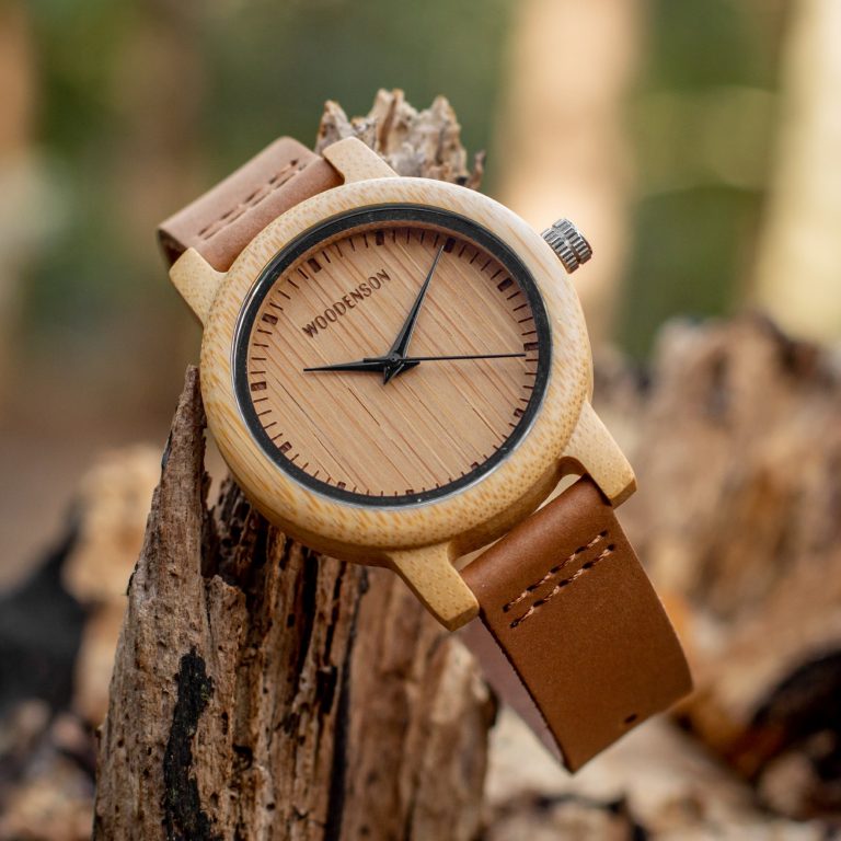 Reloj de madera de Bambú con correa de tela modelo Yellowstone - Woodenson  México