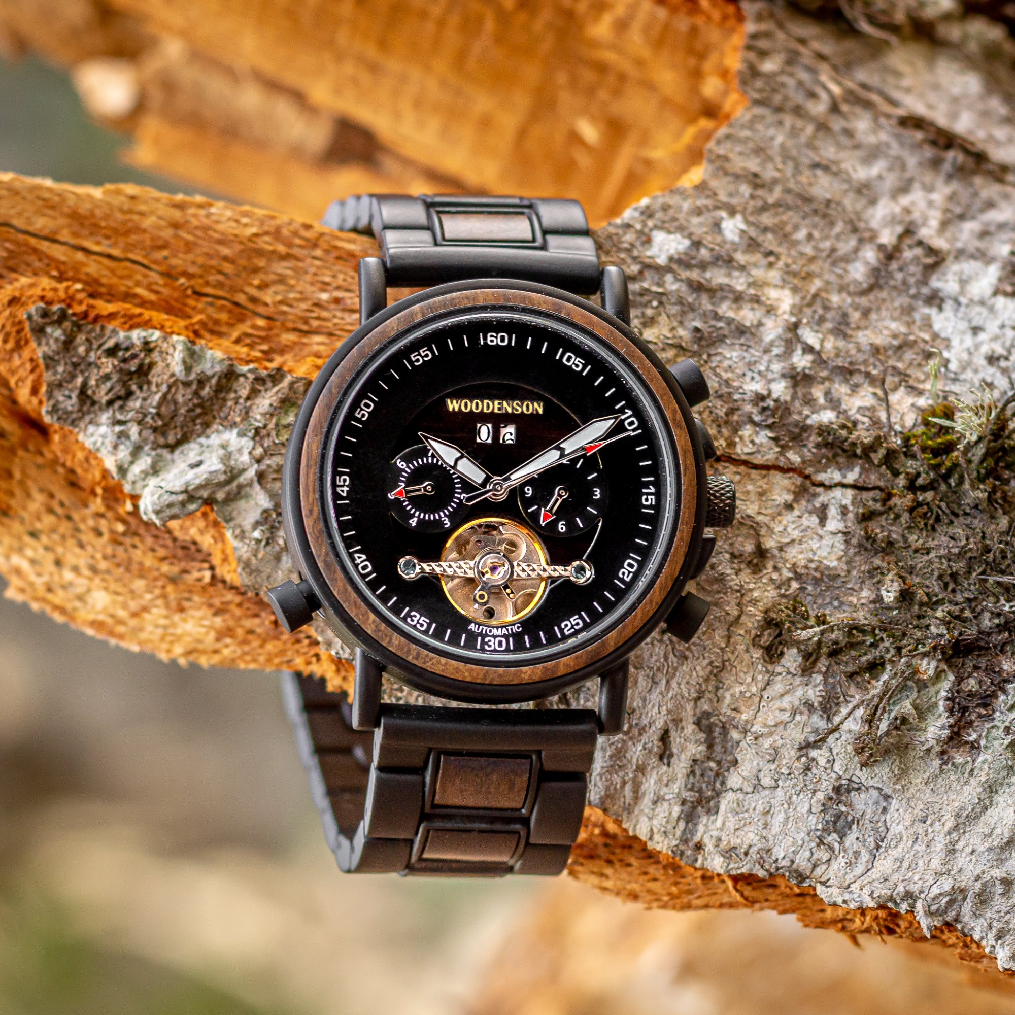 Reloj Automático de madera y acero modelo Obsidian - Woodenson