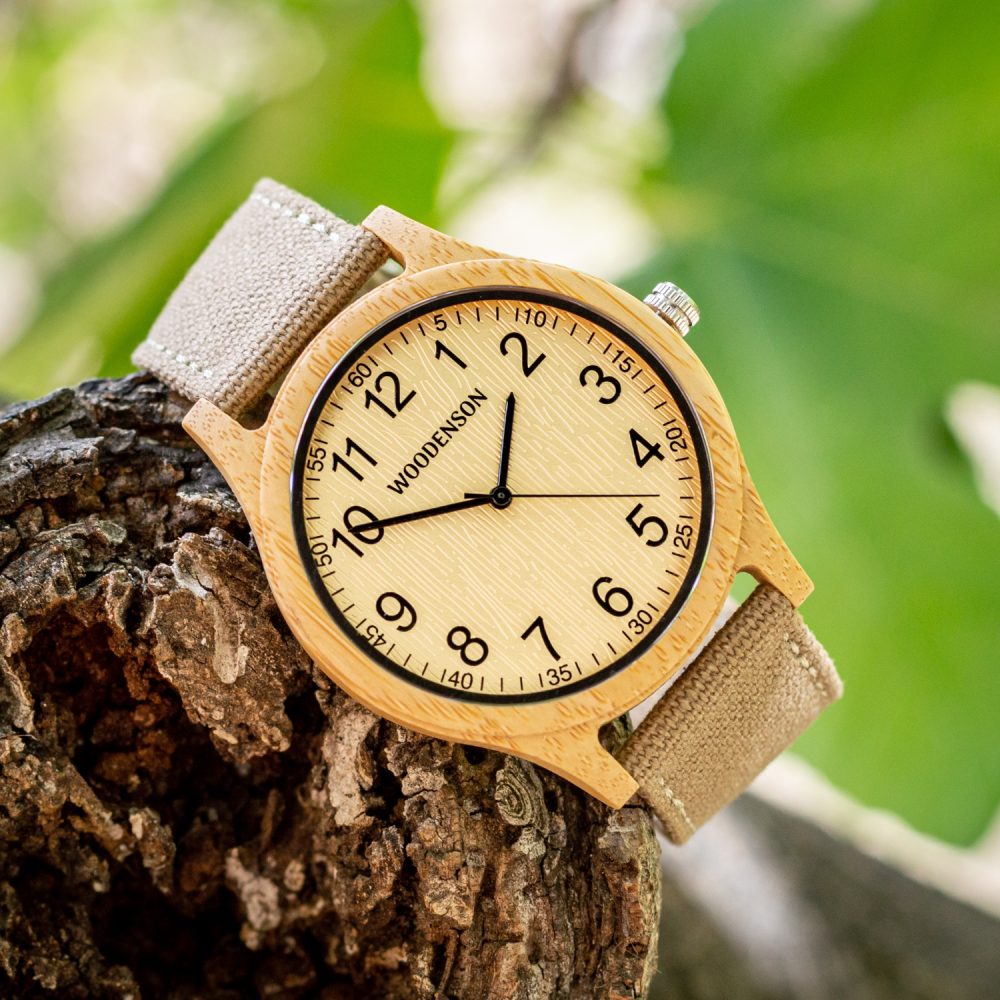 Reloj de madera de bambú con correa de tela modelo Yellowstone - Imagen 6