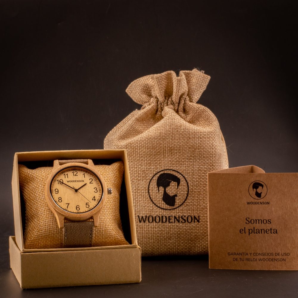 Reloj de madera de bambú con correa de tela modelo Yellowstone - Imagen 9