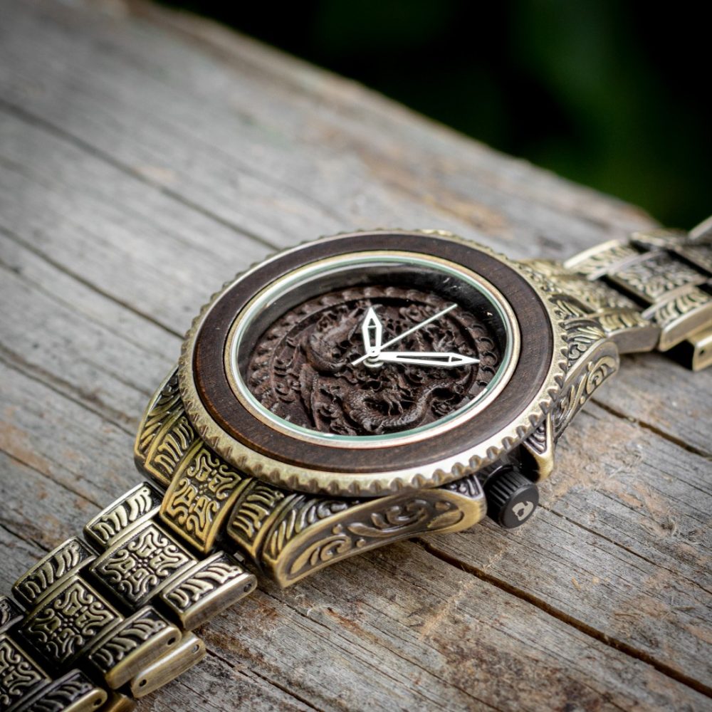 Reloj de Madera de Ébano y Acero Dorado Zerain - Imagen 3