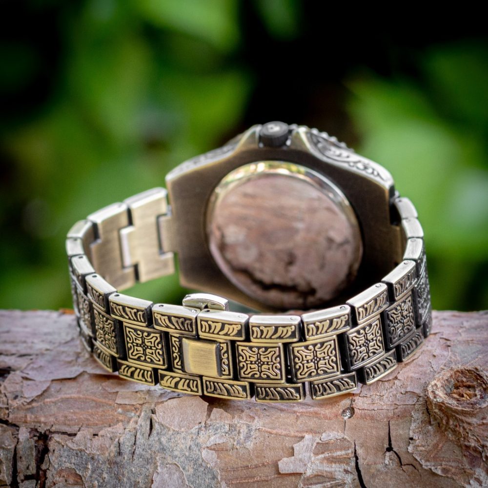 Reloj de Madera de Ébano y Acero Dorado Zerain - Imagen 4