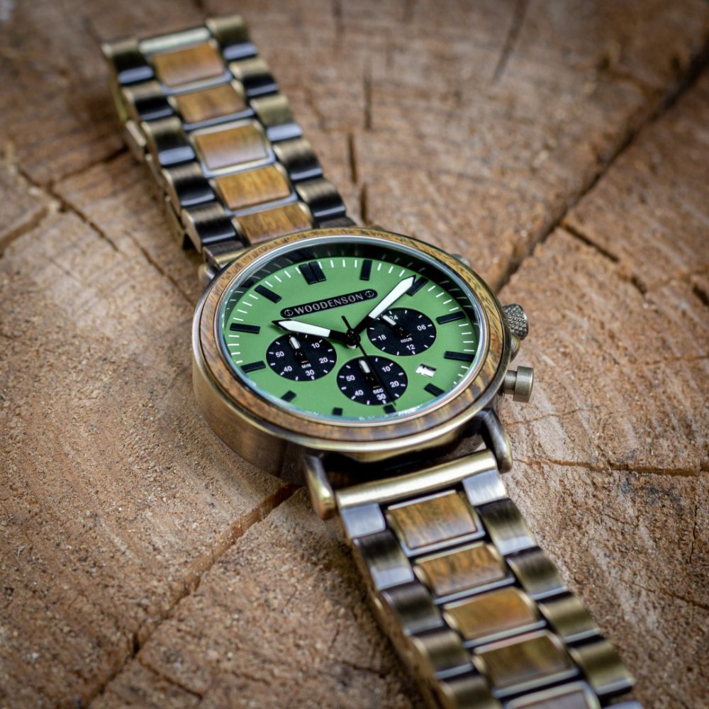Reloj de Madera de Sándalo verde y Acero Jaya - Imagen 7