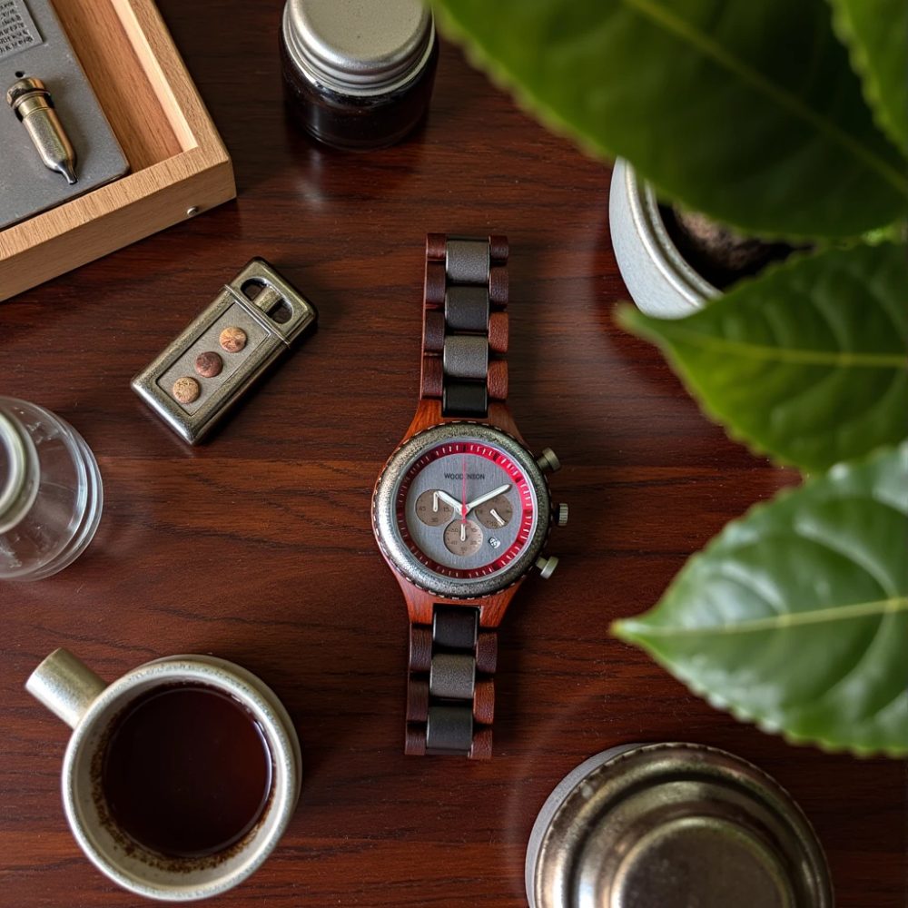 Reloj de Madera de Sándalo Rojo modelo Olimpo - Imagen 4