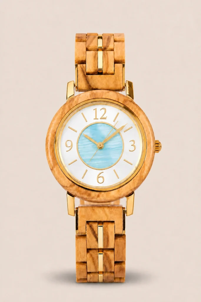 Elira Azure, reloj Woodenson de madera clara y esfera azul agua
