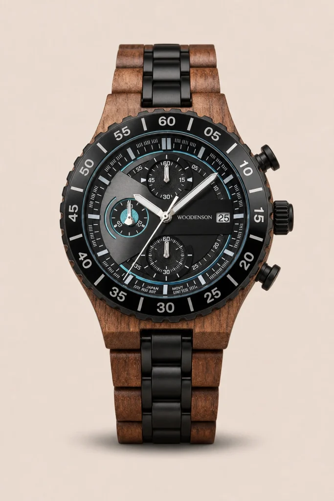 Norvik Walnut, reloj cronógrafo Woodenson de madera cálida y esfera negra